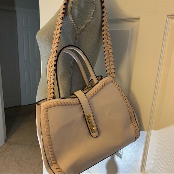 BLUSH PINK purse with rope trim and rope trim strap. Beautiful leopard interior. - Picture 3 of 16